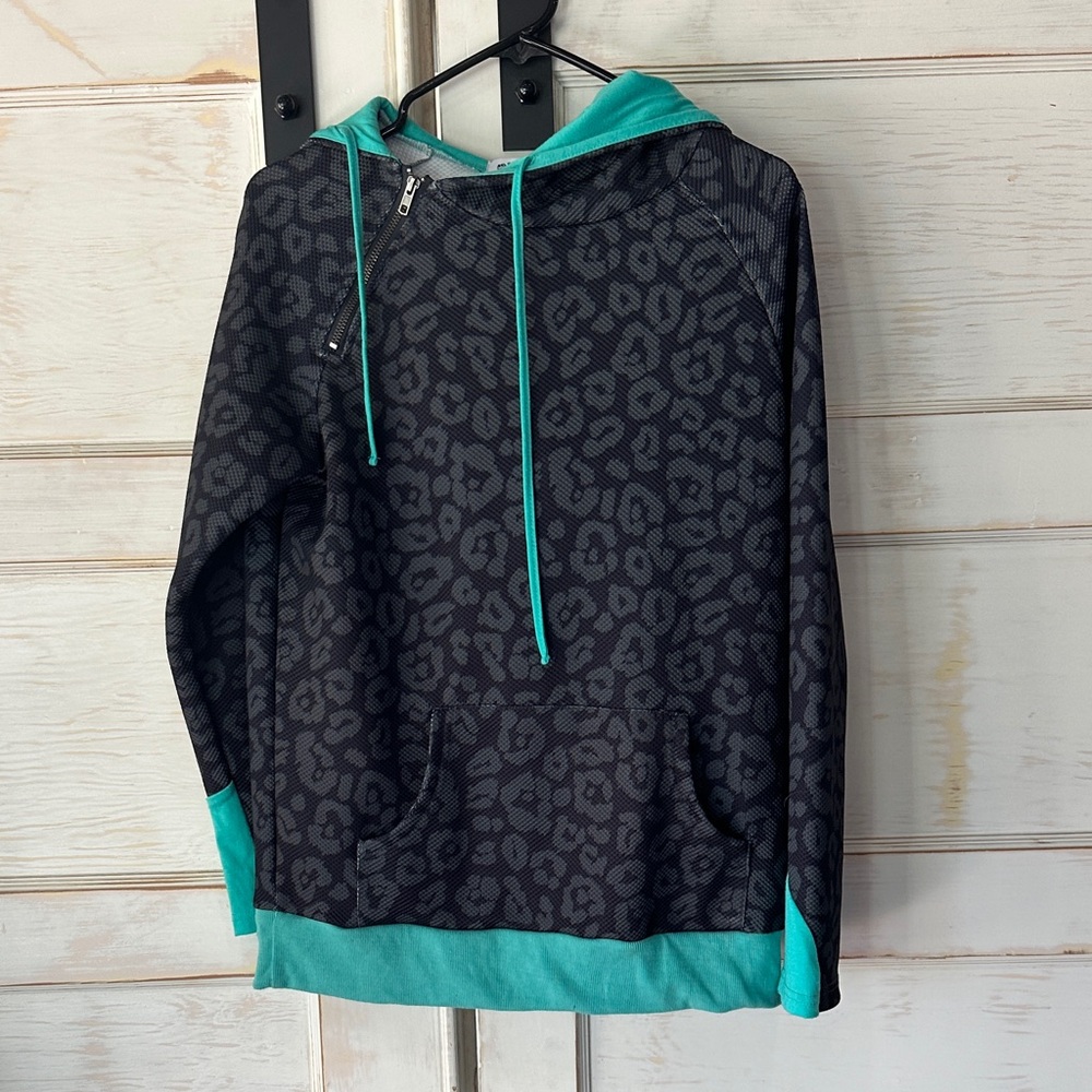 Crazy Train Waffle Knit Top with Teal Trim